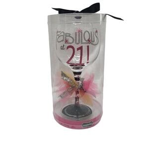 Mudpie Wine Drinkware, "Fabulous at 21" Glitter Handpainted Stemmed Wine Glass
